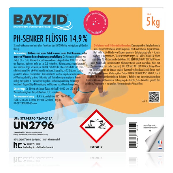 1 x 5 kg BAYZID® pH Minus flüssig 14,9% in Kanister