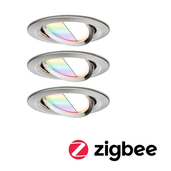 LED Einbauleuchte Smart Home Zigbee 3.0 Nova Plus Coin Basisset schwenkbar rund 84mm 50° Coin 3x5,2W 3x400lm 230V dimmbar RGBW+ Eisen gebürstet