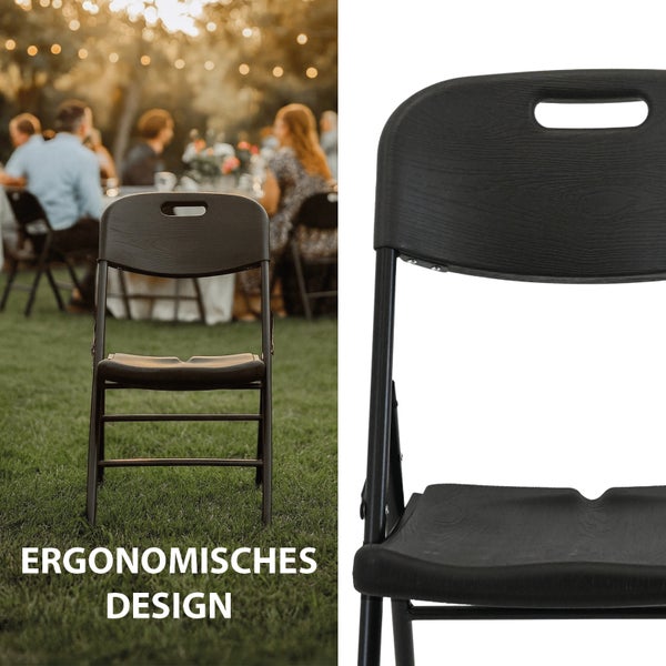 2x Klappstuhl 150 kg Sitzform ergonomisch Gartenstuhl wetterfest Campingstuhl in grauer Holzoptik