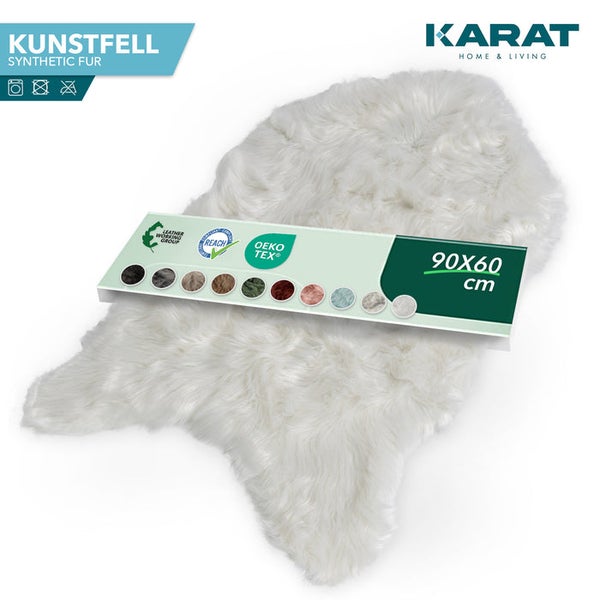 Karat Kunstfell aus Synthetik in Tierfellform, 90 mal 60 Zentimeter, Oeko-Tex zertifiziert und maschinenwaschbar.