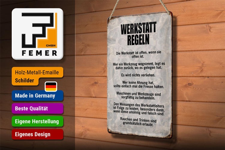 Blechschild Spruch 20x30cm Werkstatt Regeln Werkzeug