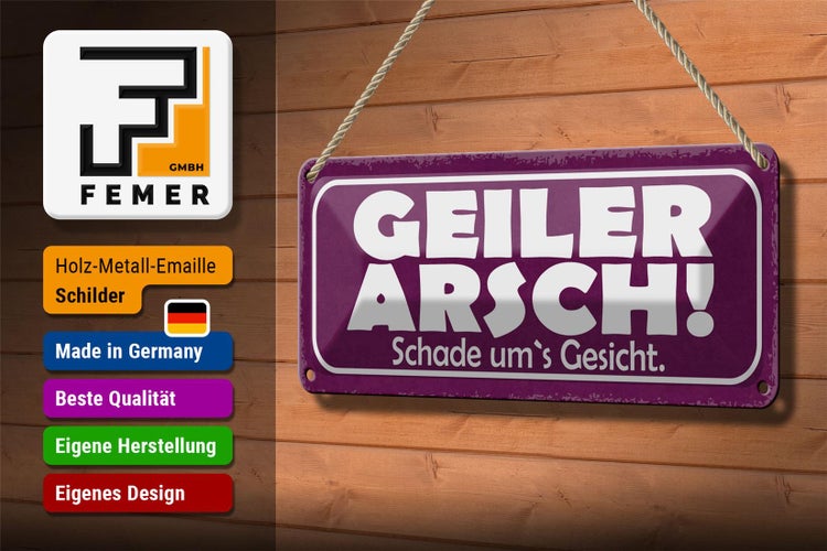 Blechschild Spruch 27x10cm Geiler Arsch Schade um`s Gesicht Dekoration