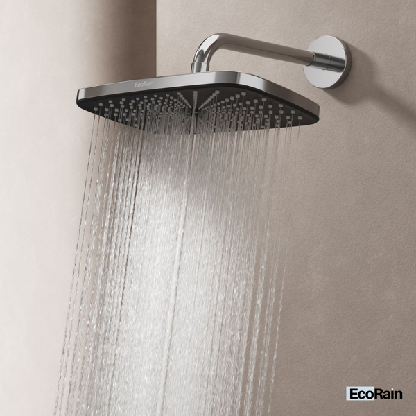 EcoRain 30% Wassersparender Regenduschkopf Melvin 30 CM mit Wand-Duscharm - Hoher Wasserdruck - Universeller Anschluss - Anti-Kalk Duschkopf - Chrom