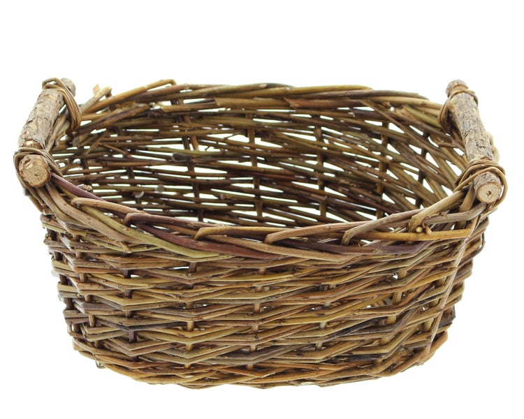 FRANK FLECHTWAREN | Füllkorb Holzgriff, klein, WEIDE, 28 x 21 x 15 cm