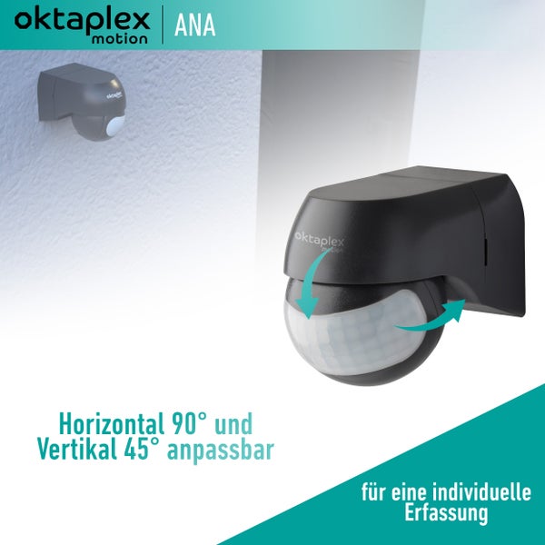 Oktaplex Ana Bewegungsmelder anthrazit schwenkbar 180° 12m IP44 Aufputz-Sensor