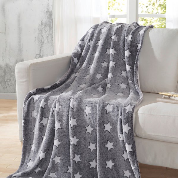 FRANK FLECHTWAREN | Kuscheldecke White-Stars, POLYESTER, 128 x 152 cm