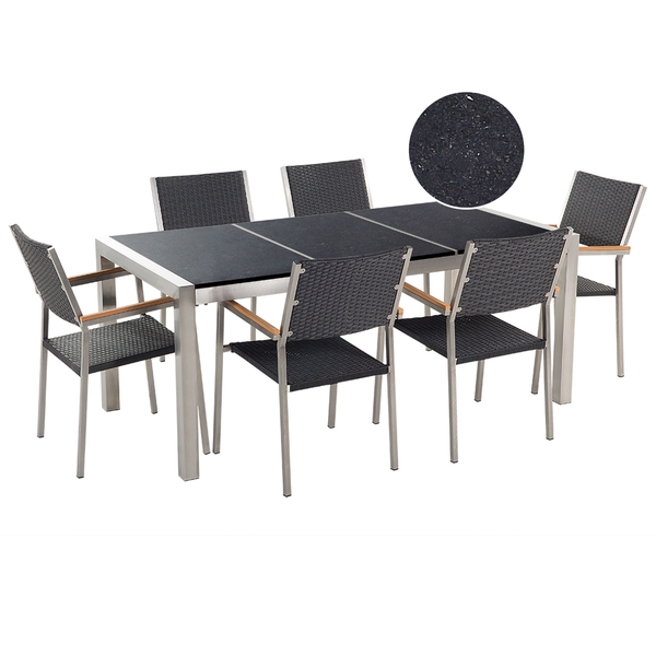 Gartenmöbel Set 6-Sitzer GROSSETO Dreifachplatte Granit Polierter Schwarz