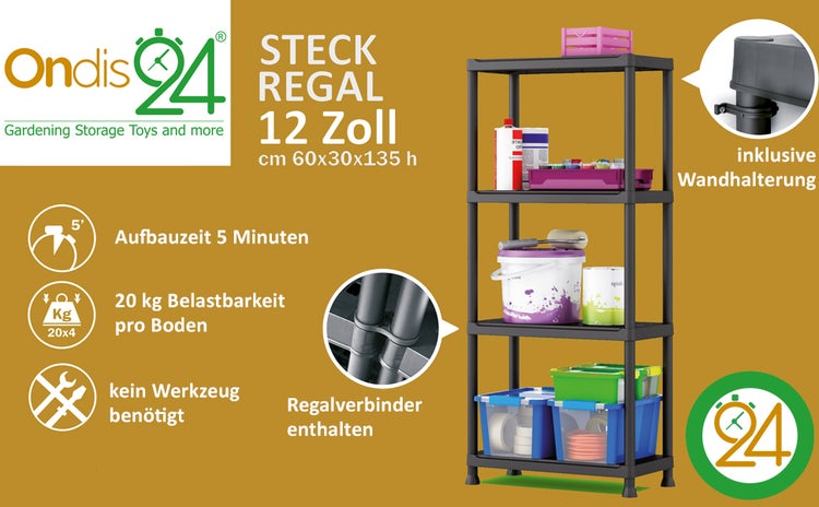 Ondis24 Kunststoffregal Steckregal Schwerlastregal 60 x 30 x 135 cm