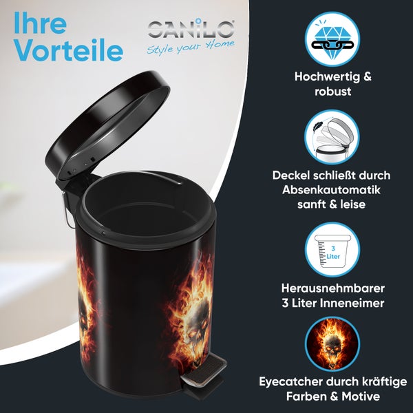 Sanilo Kosmetikeimer 3L mit Absenkautomatik Totenkopf in Flammen