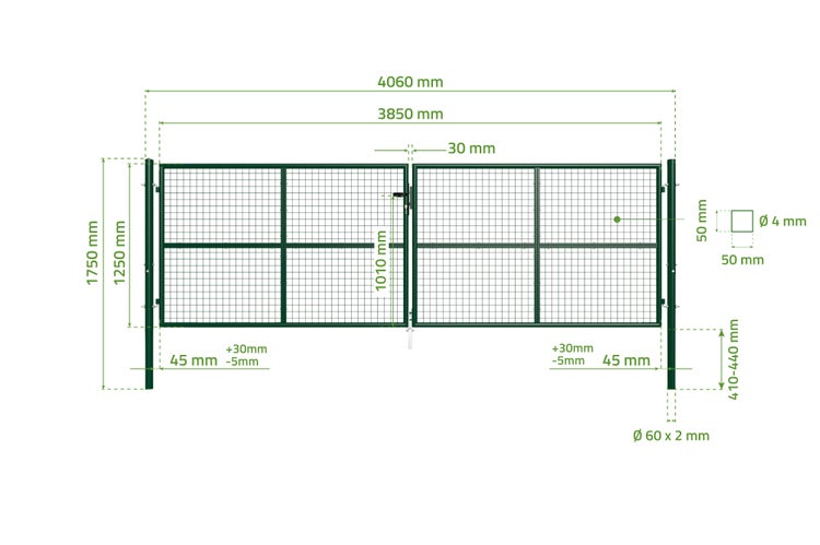 OLGA Pack  Breite 406 x Höhe 131 cm  Mesh-Schwingtor + 1 m GRÜNES Tor