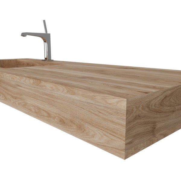 Waschtisch Holzoptik Eiche Honig 120cm aus HPL mit Ablage rechts