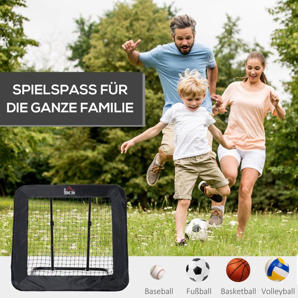 HOMCOM Fußball Rebounder, klappbar Kickback Tor, Verstellbar in 5 Stufen, 128 x 118 x 108-120 cm, Stahl, Schwarz