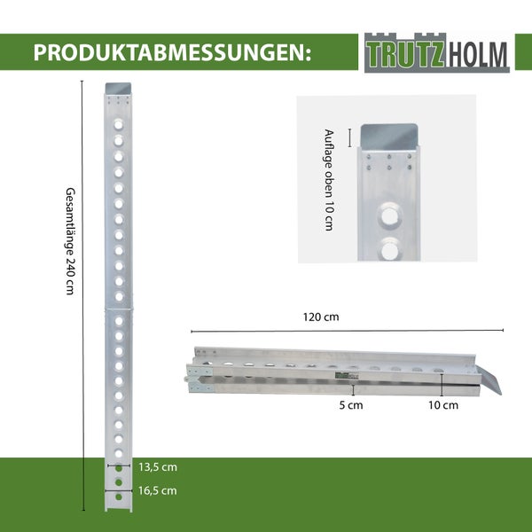 Produktdarstellung Trutzholm Überfahrbrücke mit Maßangaben