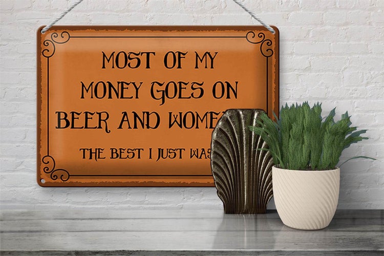 Blechschild Spruch 30x20cm most of my money Beer and women