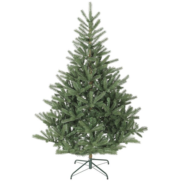 Künstlicher Weihnachtsbaum mit dichten grünen Zweigen und einem stabilen Metallständer.