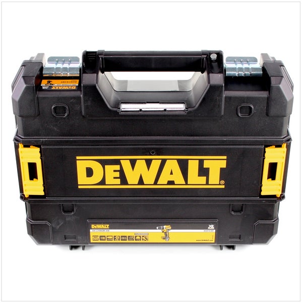 DeWALT Werkzeugkoffer TSTACK mit Tragegriff und Metallschließen für Elektrowerkzeuge.