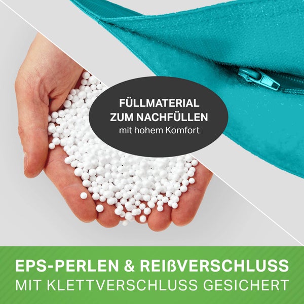 Green Bean 2er Set XXL Sitzsack inkl. Pouf fertig befüllt mit EPS-Perlen - Riesensitzsack 140x180 Lounge Sitz-Kissen Bean-Bag Chair  - Türkis