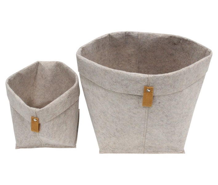 FRANK FLECHTWAREN | Filztasche Pure, 2er Set, FILZ AUS PET, FILZ, METALL, 30 x 30 x 34 cm, 22 x 22 x 23 cm