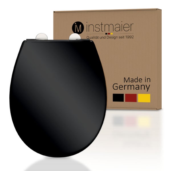 instmaier WC Sitz | Made in Germany | Toilettendeckel mit Absenkautomatik | Klobrille Schwarz Glanz | Oval | mit Schnellverschluss | Duroplast