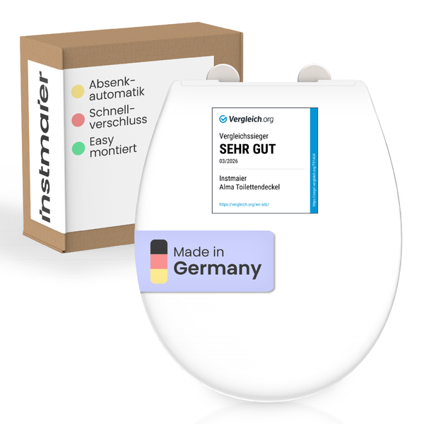 Instmaier Toilettendeckel Alma mit Absenkautomatik, Schnellverschluss und einfacher Montage, hergestellt in Deutschland, Vergleichssieger sehr gut