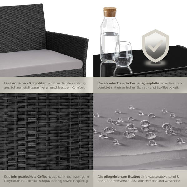 Rattan Gartenset tectake Palese Sofa 250 kg, je Sessel 120 kg für 4 Personen schwarz