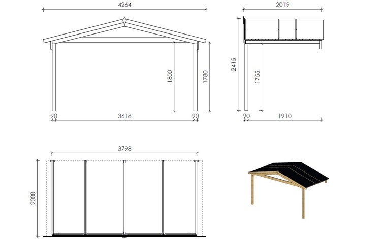Gartenhaus, Gerätehaus 24m2 - 4x4m - 40mm