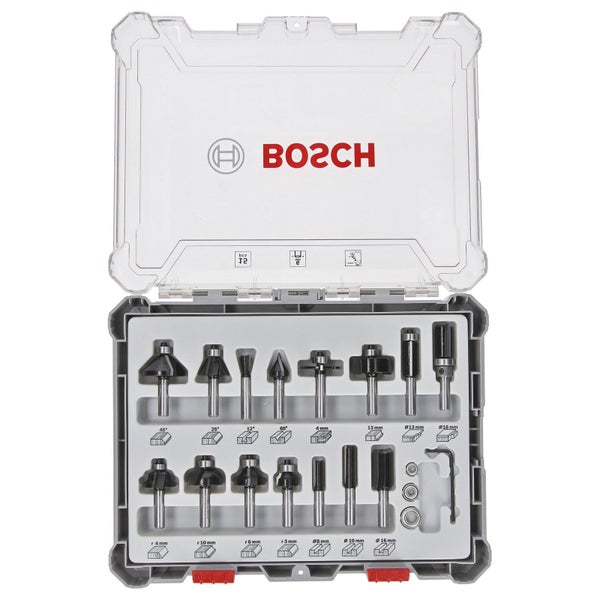 Bosch 15tlg. Mixed Fräser Set 6mm Schaft - 2607017471