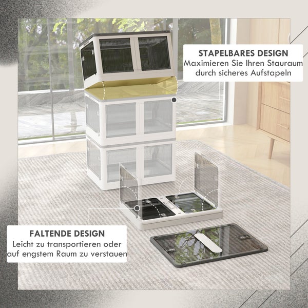 HOMCOM Aufbewahrungsbox, 99L, stapelbar, mit Rollen, faltbar, 5-seitiger Zugang, 67L x 47B x 38H cm, Stahl, Kunststoff, Weiß