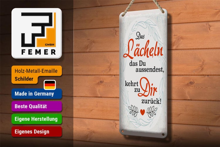 Blechschild Spruch Lächeln kommt zu DIR zurück 10x27cm Dekoration