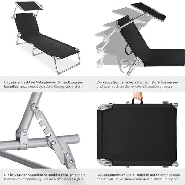 Gartenliege tectake  190 x 68 x 28 cm klappbar schwarz