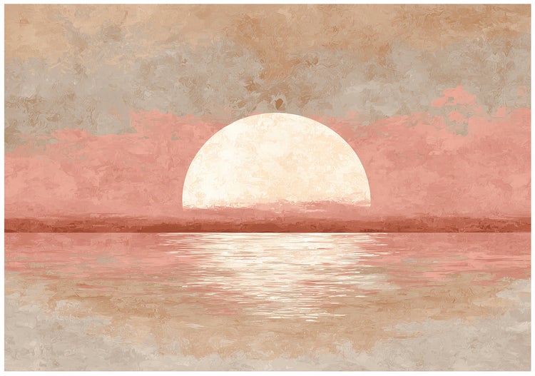 Illustration einer friedlichen Küstenlandschaft bei Sonnenuntergang