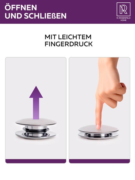 Badezimmerablauf mit Fingerdruck zu öffnen und zu schließen