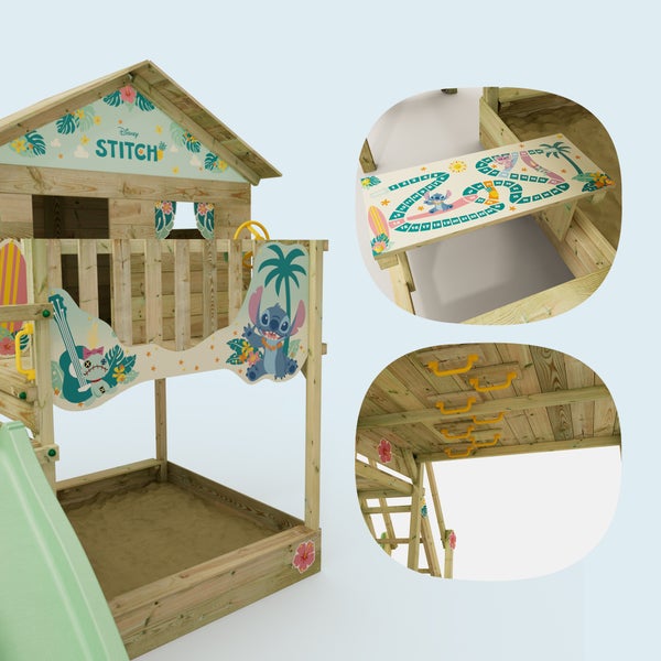 WICKEY Spielturm Disney Stitch Quest mit Rutsche, Picknicktisch und Doppelschaukel