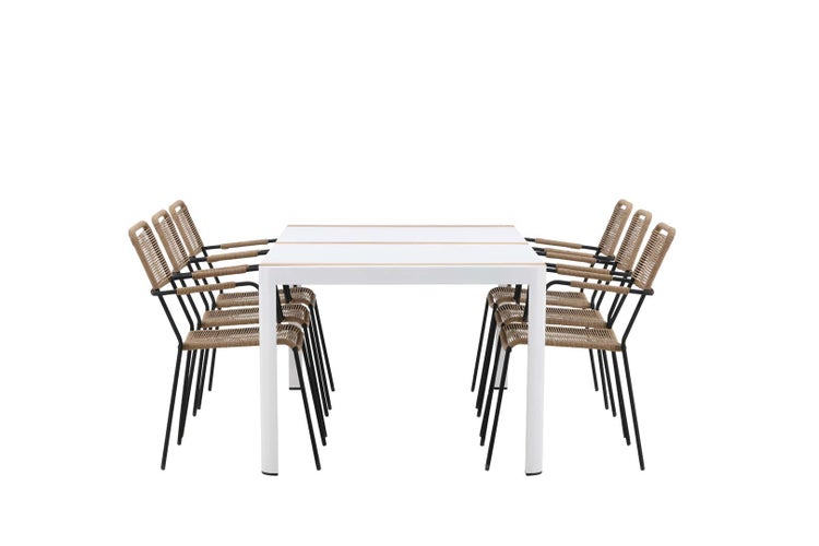 Togo Gartenset Tisch 100x200cm weiß, 6 Stühle Lindos braun. 100 X 200 X 75 cm
