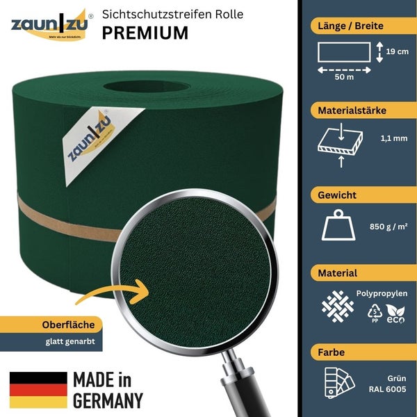 Zaun zu Sichtschutzstreifen Rolle Premium aus Polypropylen, 50 Meter lang und 19 Zentimeter breit