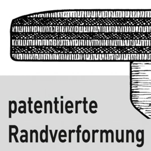 Symbol für patentierte Randverformung bei Bürsten mit Detailzeichnung der Drahtstruktur