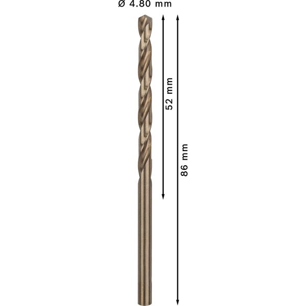 Metallbohrer mit den Maßen 4,80 mm Durchmesser und 86 mm Länge