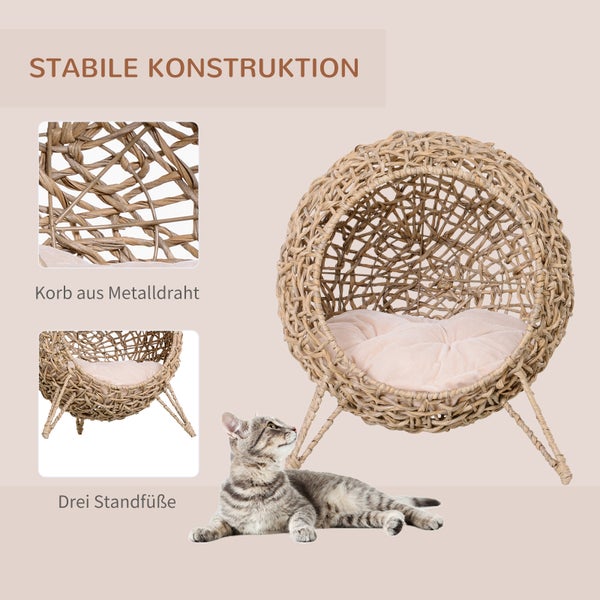 PawHut Katzenhaus aus Rattan, Ø52 x 58 cm, PE-Rattan, Natur