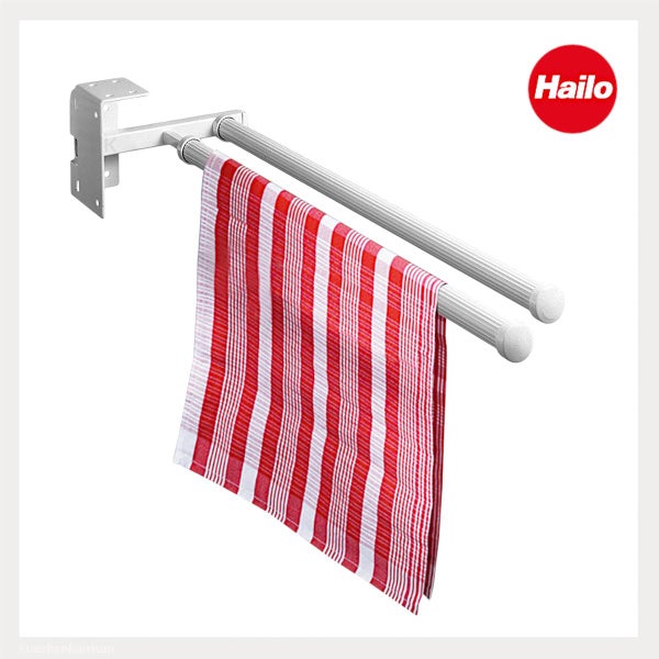 Hailo Handtuchhalter für die Schrankmontage mit zwei ausziehbaren Armen und einem Geschirrtuch