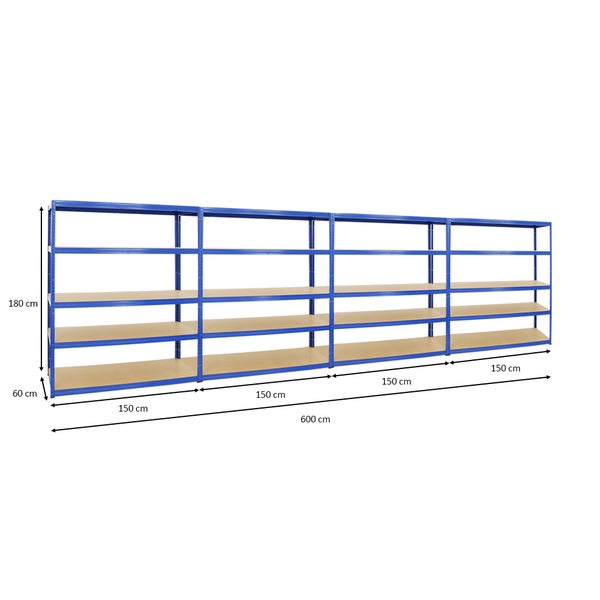 PROREGAL Mega Deal 4x Schwerlastregal Giant Elephant HxBxT 180 x 150 x 60 cm Fachlast 200 kg Blau