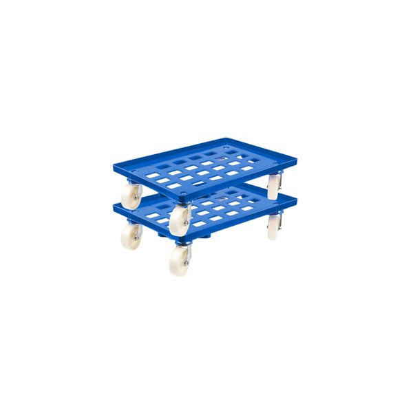 PROREGAL SparSet 2x Transportroller für Euroboxen 60 x 40 cm mit Kunststoffräder Blau Gitter/Rasterdeck 2 Lenkrollen und 2 Bockrollen Traglast 300 kg