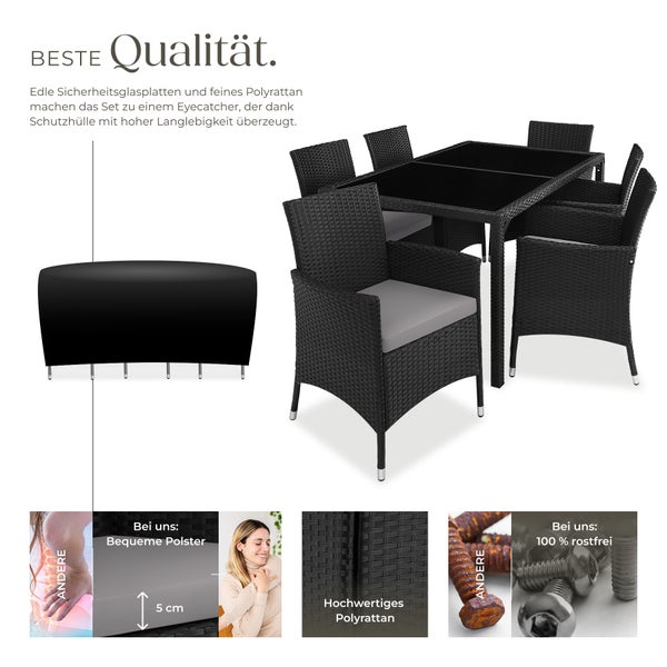 Rattan Sitzgruppe tectake Porto inklusive Schutzhülle für 6 Personen schwarz/grau