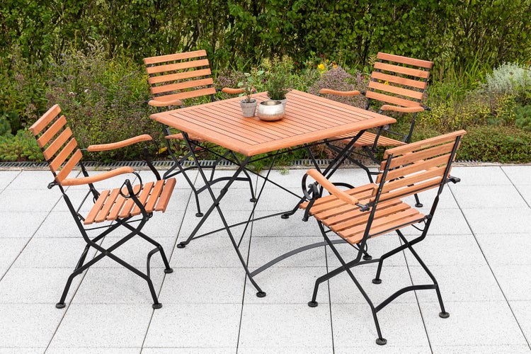 Schlossgarten Gartenmöbelset 5tlg., Klappsessel, Tisch 90 x 90 cm