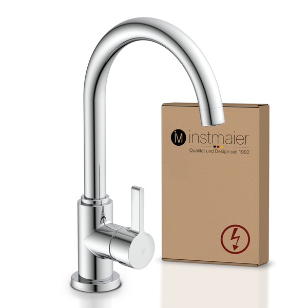 instmaier Niederdruck Küchenarmatur K3 | 360° schwenkbar | Wasserhahn Küche | Spültischarmatur Chrom | Hoher Auslauf | mit Zentralverschraubung