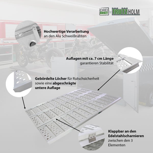 DREIBREIT by TRUTZHOLM 3-fach Auffahrrampe klappbar 175cm Tragkraft 1020kg Alu grau gelocht gerillt Verladerampe Rampe