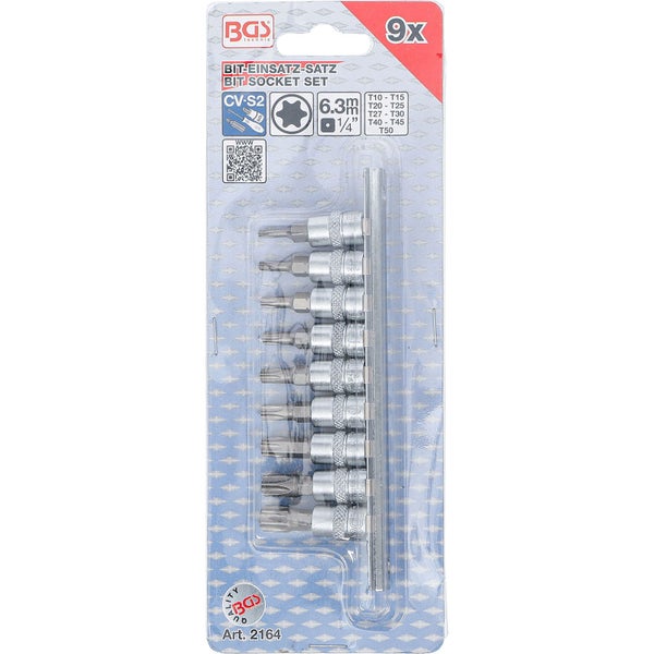 BGS Bit-Einsatz-Satz Antrieb Innenvierkant 6,3 mm (1/4) T-Profil (für Torx) T10 - T50 9tlg. - 2164