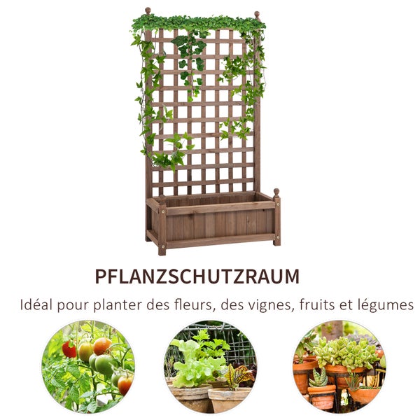 Outsunny Pflanzkasten Blumenständer Rankgitter Rankkasten Rosenbogen mit Leckage-Löcher Garten Holz Dunkelbraun 64 x 28 x 120 cm