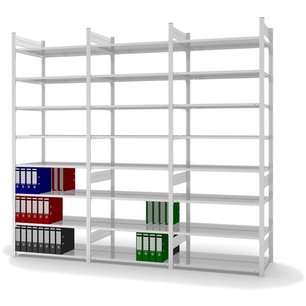 PROREGAL Aktenregal Stecksystem T-Profil Grundregal HxBxT 270 x 100 x 60 cm 8 Ebenen Fachlast 90 kg Beidseitig Nutzbar Lichtgrau