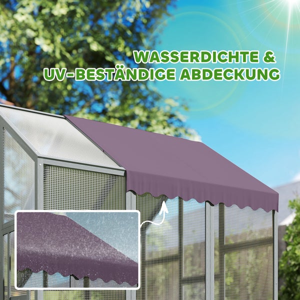 PawHut Hühnerstall Freilaufgehege 1,7x1,8x1,8 m Freigehege mit Schloss Tannenholz Hühnerhaus mit Wasserdichtem, Anti-UV Dach Outdoor Geflügelstall für Hühnerkäfig, 6-8 Hühner, Enten, Kaninchen, Grau