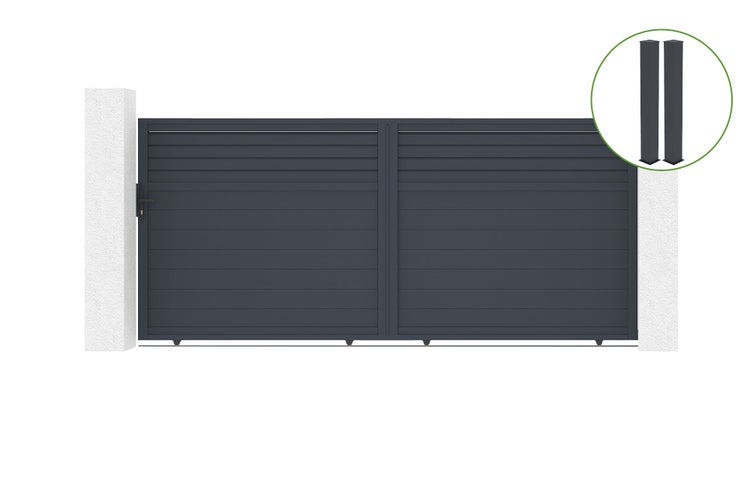 Schiebetor 4m CARPATIA H.180cm graues Aluminium + 2 Pfosten 20x20cm H.190cm